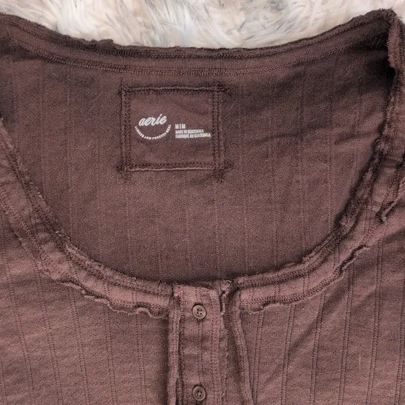 Aerie Vintage Button Down Pointelle Tee Medium - Picture 2 of 5